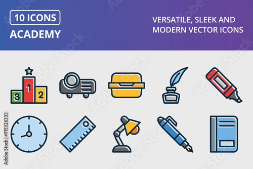 Academy Thick Line Filled Dark Colors Icon Set