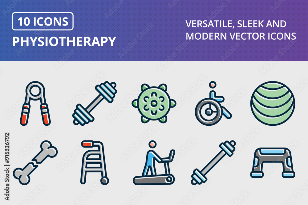 Fototapeta premium Physiotherapy Thick Line Filled Dark Colors Icon set