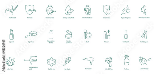 Vector Icons for Skin Care and Beauty: Treatments, Makeup, and Hair Care Products