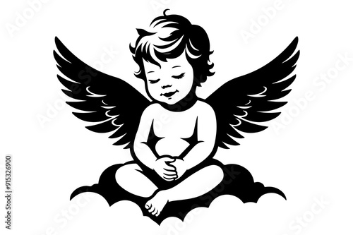 baby angel silhouette vector illustration isolated on transparent background - Generative AI