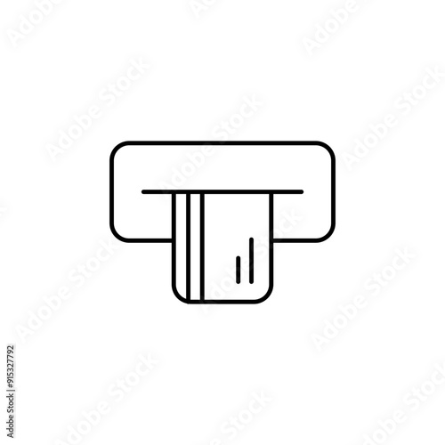 ATM Machine Icon - Simple Line Art Graphic Representing Credit Card Insertion, Banking Transaction