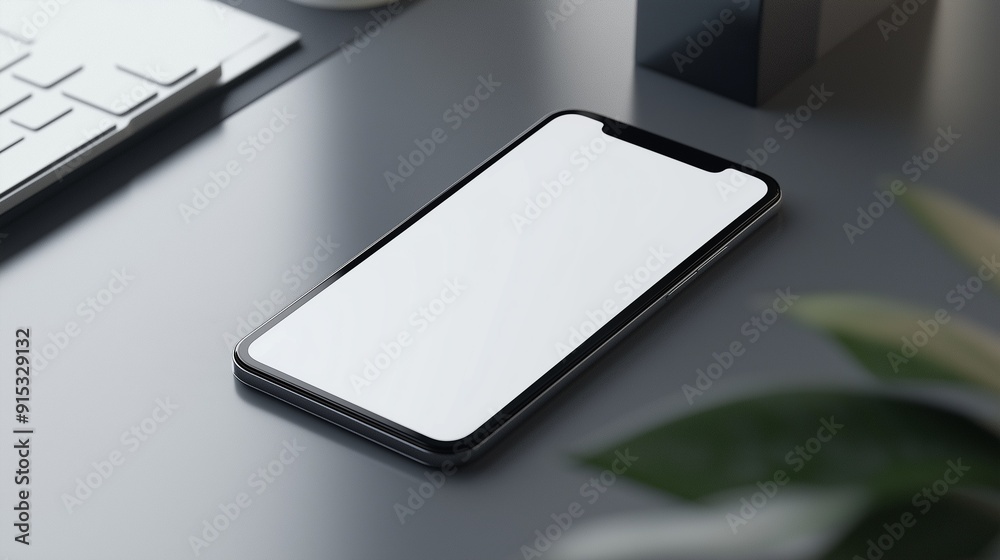 A phone with a blank screen on an office desk. A phone with a blank screen on an office desk.
