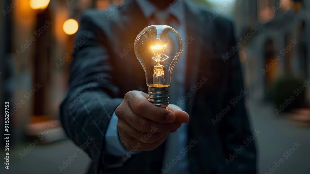 video of A businessman holding a light bulb, symbolizing the concept of a business idea