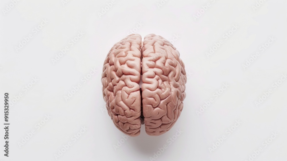 A brain is shown in a close up, with the left and right hemispheres separated A brain is shown in a close up, with the left and right hemispheres separated