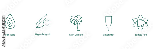 Non-Toxic, Hypoallergenic, Palm Oil Free, Silicon Free, Sulphate Free Icon Set