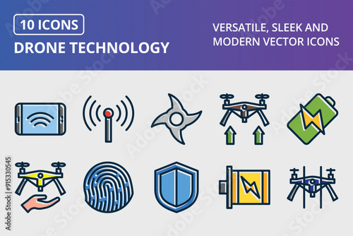 Drone Technology Thick Line Filled Dark Colors Icons Set