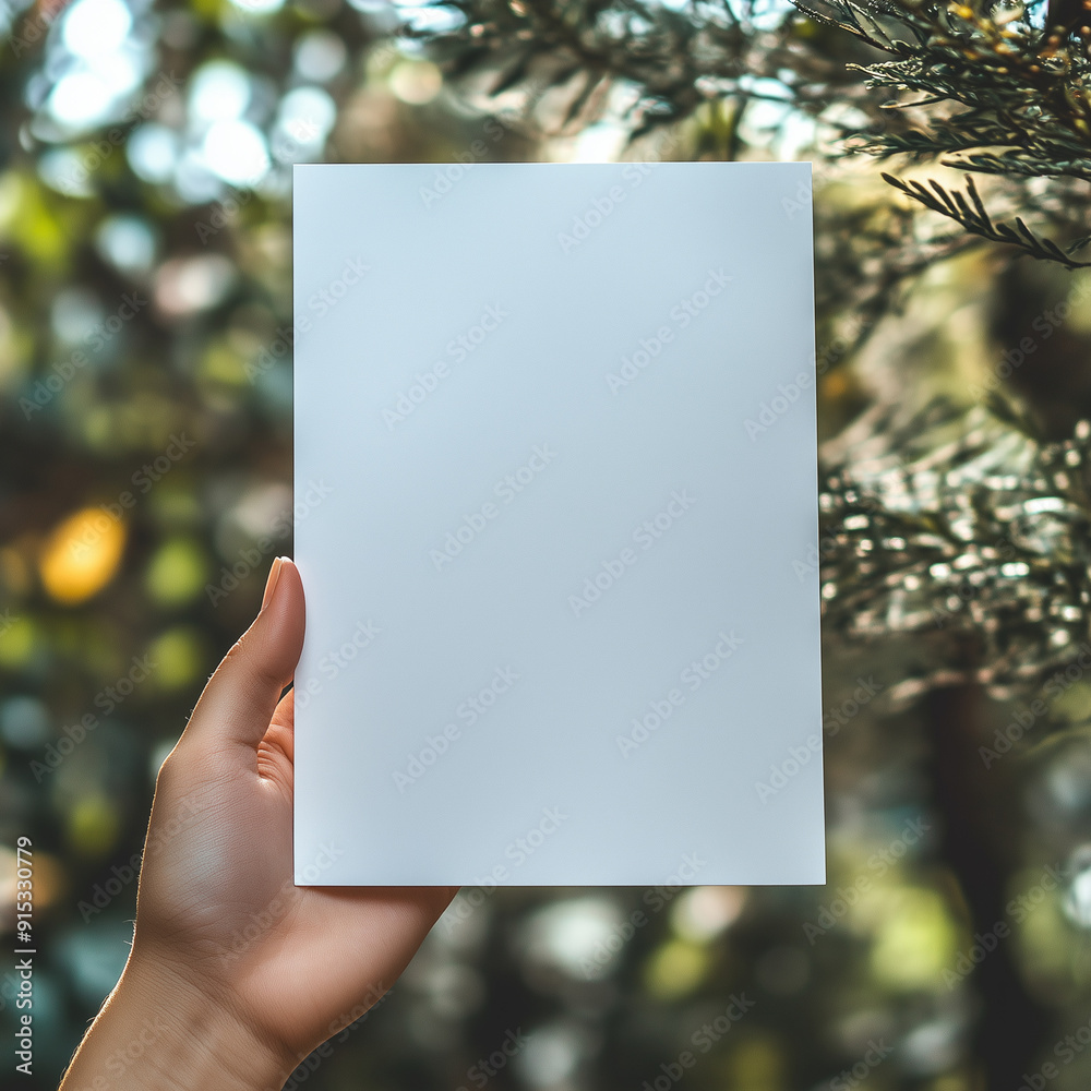 A hand holding a white piece of paper. The paper is blank and has no writing on it