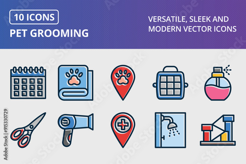 Pet Grooming Thick Line Filled Dark Colors Icons Set