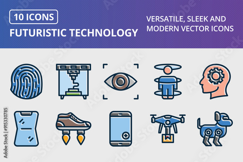Futuristic Technology Thick Line Filled Dark Colors Icons Set