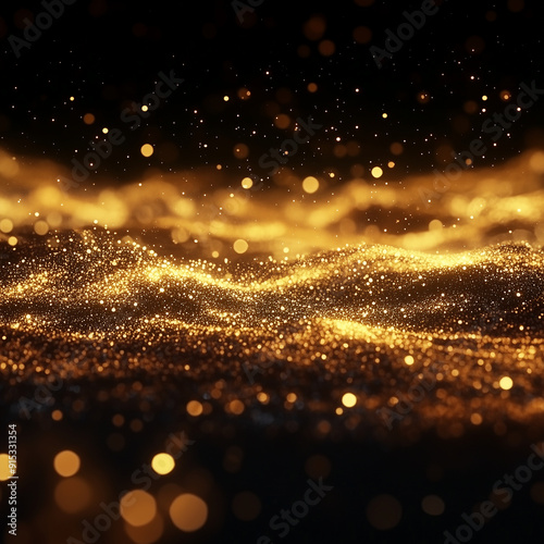 A gold colored background with a lot of sparkles. The sparkles are scattered all over the background, creating a sense of movement and energy. The gold color gives the image a warm