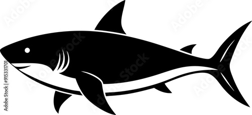Shark silhouette on a white background Side view Vector illustration