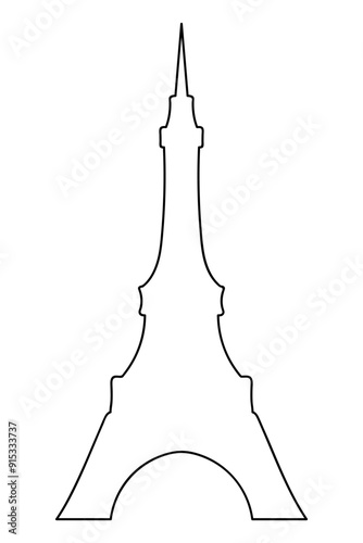 Eiffel Tower. Colorless contour landmark of Paris. Metal construction with a spire at the end.