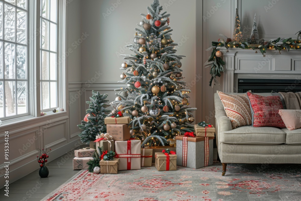 Christmas Tree with Black and Gold Presents Against a Rustic Wooden Wall: A Cozy and Elegant Holiday Display with Seasonal Charm Christmas Tree with Black and Gold Presents Against a Rustic Wooden Wall: A Cozy and Elegant Holiday Display with Seasonal Charm