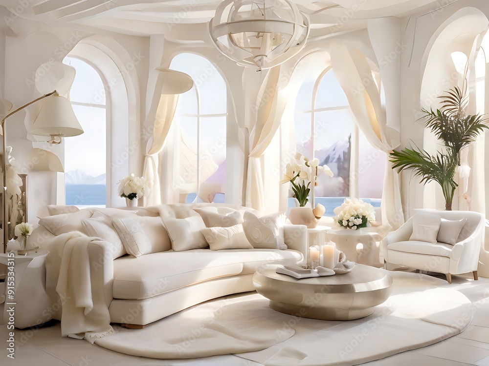 A living room styled entirely in shades of white and cream, with a cozy atmosphere and soft textures. A living room styled entirely in shades of white and cream, with a cozy atmosphere and soft textures.