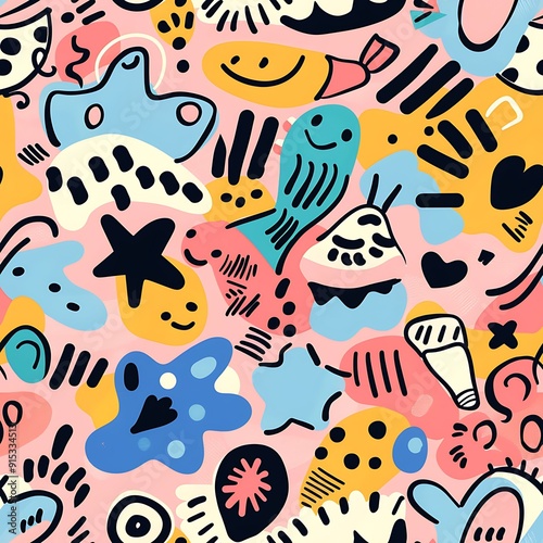 Colorful and cute hand-drawn imagination-shaped seamless pattern