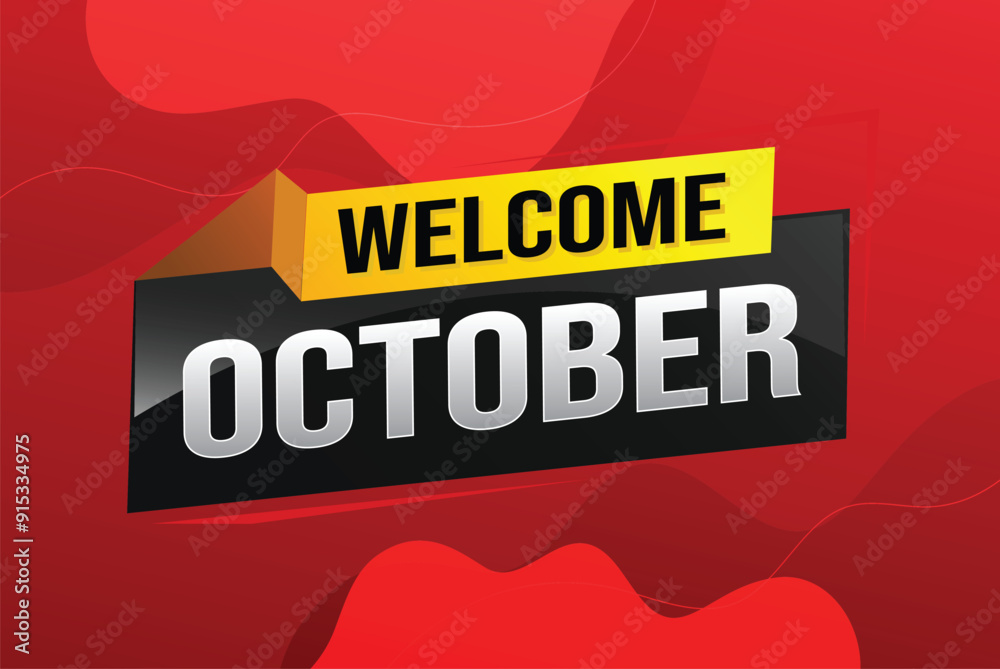 Fototapeta premium welcome October word text concept icon logo sign symbol vector note 3d style for use landing page, template, social media, web, mobile app, poster, banner, flyer, background, gift card, coupon