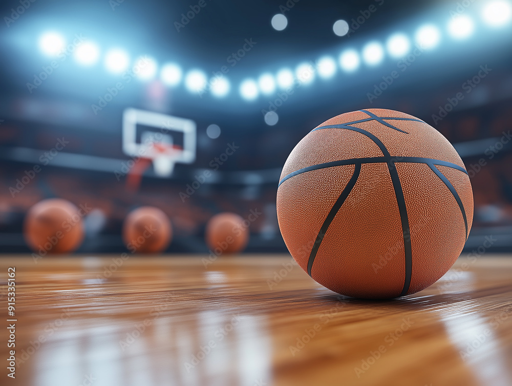 asketball on Wooden Court with Blurred Background of Indoor Stadium for Sports and Competition Themes asketball on Wooden Court with Blurred Background of Indoor Stadium for Sports and Competition Themes