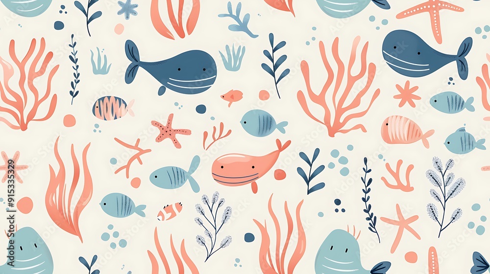 seamless pattern with imagine sea creature. Print for fabric, wrapping paper design. background. Sea, ocean concept seamless pattern with imagine sea creature. Print for fabric, wrapping paper design. background. Sea, ocean concept
