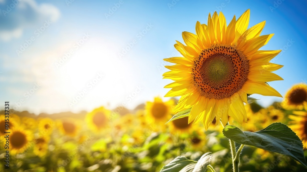 A vibrant sunflower field under a clear blue sky, representing the beauty of natural growth A vibrant sunflower field under a clear blue sky, representing the beauty of natural growth