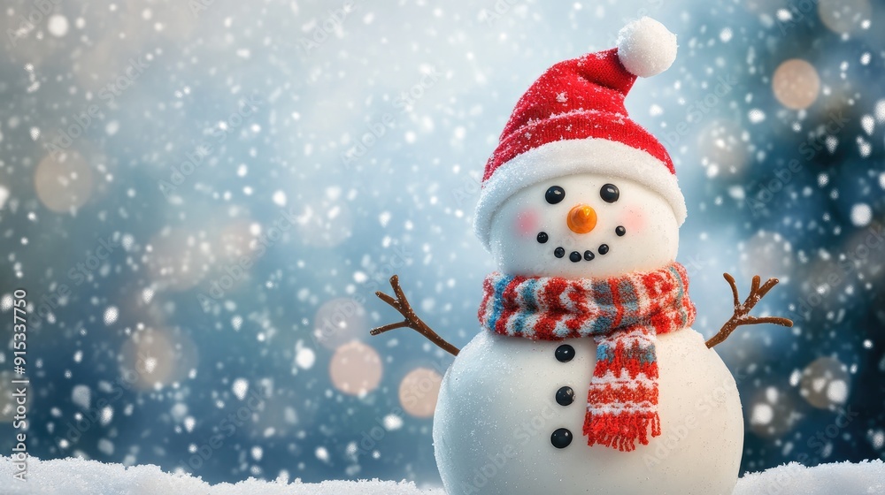 Adorable cartoon snowman with a festive background, clear area for text. Adorable cartoon snowman with a festive background, clear area for text.