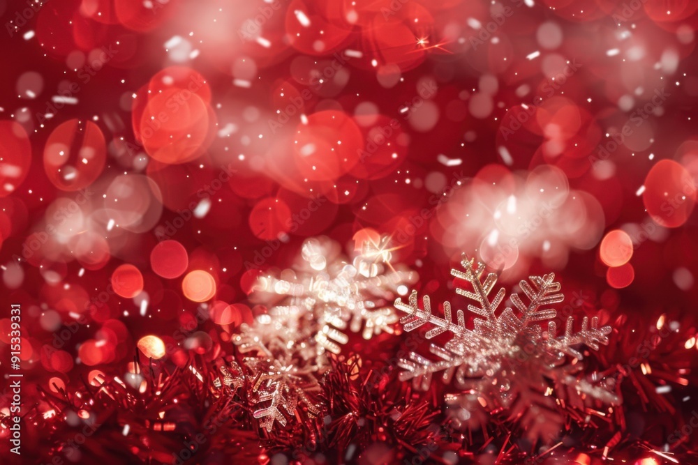 Red Snowflakes with Bokeh Lights: A Festive and Sparkling Christmas Display with Cozy Charm and Holiday Magic