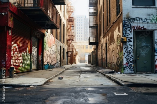 Fototapeta Naklejka Na Ścianę i Meble -  Small street in new york city architecture cityscape graffiti.