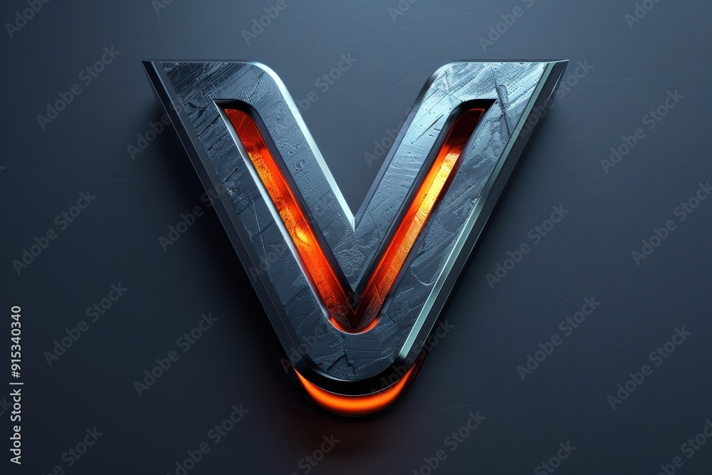 A futuristic illustration of the letter V with sleek and metallic elements giving it a modern and high-tech look. Ideal for projects that require a futuristic aesthetic.