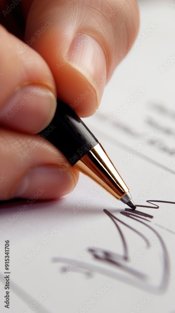 Close up of a hand signing a document with a pen. Close up of a hand signing a document with a pen.