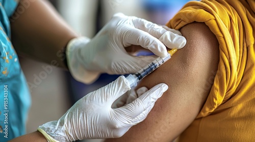 Vaccination: Hope in Every Dose: Close-up of a medical professional administering a vaccine, symbolizing protection, health, and a brighter future.
