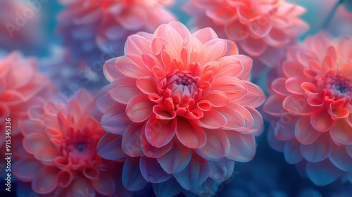 Vibrant pink dahlia flowers blooming in a serene garden during early morning light