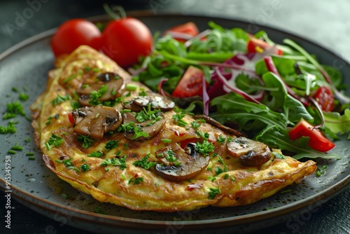 Healthy Breakfast Omelette with Fresh Salad and Cherry Tomatoes - Food Photography for Posters, Menus, and Blogs