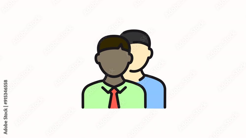 motion icon Two men, one with a tie, standing side by side.
motion icon Two men, one with a tie, standing side by side.