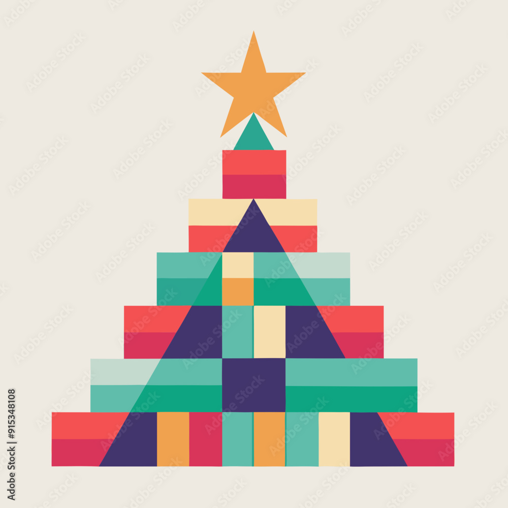 Geometric Christmas tree with a star on top, colorful blocks, modern geometric minimal unique design, creative square symmetrical Geometric Christmas tree with a star on top, colorful blocks, modern geometric minimal unique design, creative square symmetrical