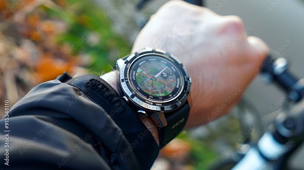 Smartwatch with GPS Navigation on a Bike Ride Smartwatch with GPS Navigation on a Bike Ride