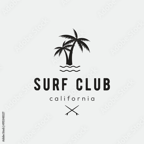 Wallpaper Mural Summer Surfing california logo template retro vintage with surfboard and waves concept.Logo for label, summer holiday, business, badge. Torontodigital.ca
