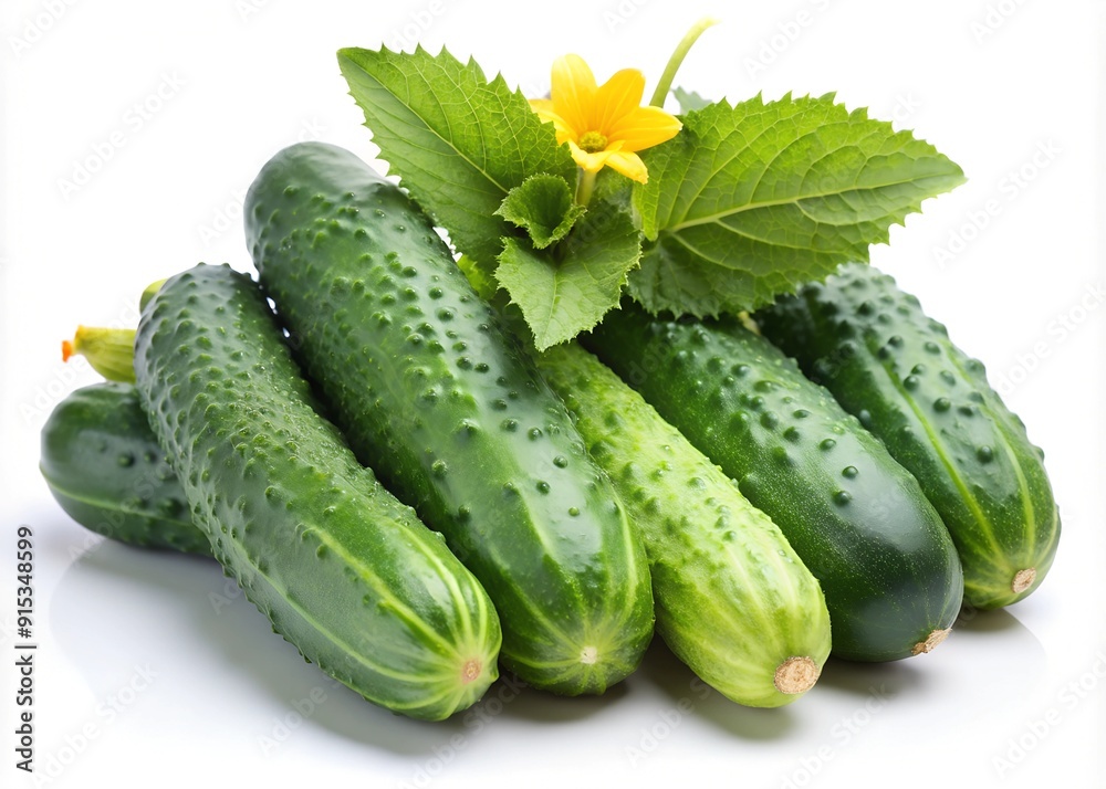 
cucumbers with leaf on white background