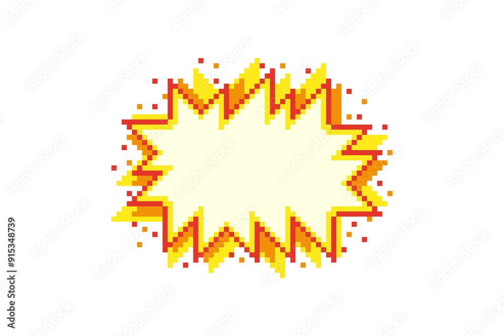 © Rifatho - Pixel comic boom explosion with spark, vector illustration on isolated background. © Rifatho - Pixel comic boom explosion with spark, vector illustration on isolated background.