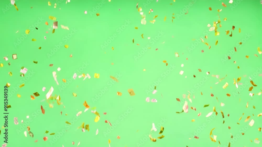 Vibrant Confetti Falling on Green Screen Background for Festive Celebrations Vibrant Confetti Falling on Green Screen Background for Festive Celebrations
