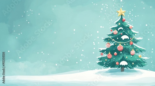 Wallpaper Mural Cartoon Christmas tree with ornaments, space for text on the right. Torontodigital.ca