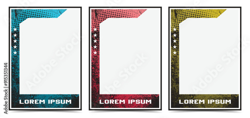 sport player cards photo border frame template set with grunge texture