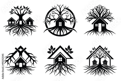 A House logo made of tree roots
