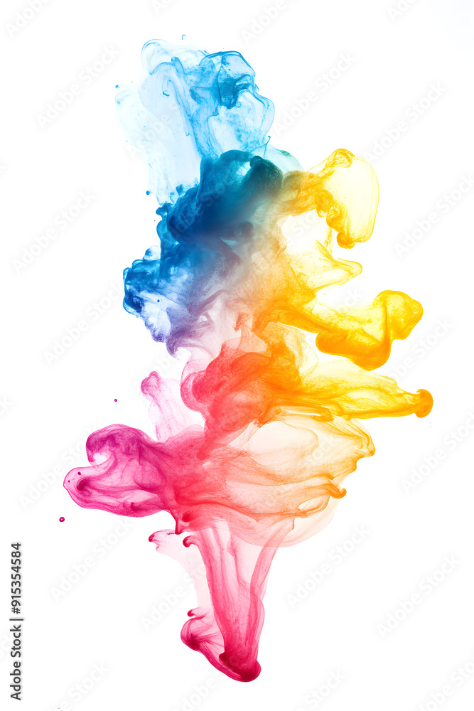 Fließende Farbexplosion: Dynamisches Aquarell in lebendigen Tönen auf weißem Hintergrund Fließende Farbexplosion: Dynamisches Aquarell in lebendigen Tönen auf weißem Hintergrund