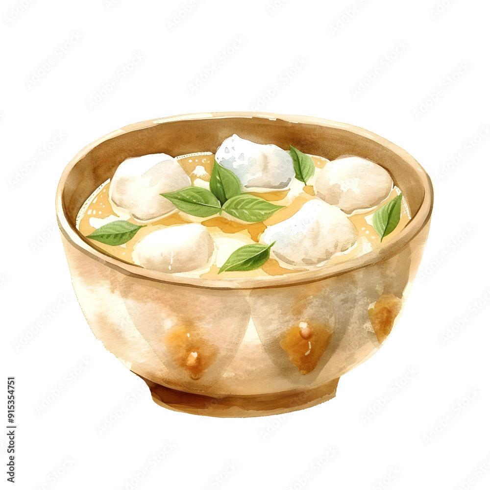 Bua Loy : Rice flour dumplings in sweet coconut milk, often served with a poached egg, In a cute bowl, Thai food Bua Loy : Rice flour dumplings in sweet coconut milk, often served with a poached egg, In a cute bowl, Thai food