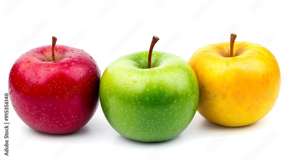 colorful collections of  apples red green and yellow fruit isolated on white background