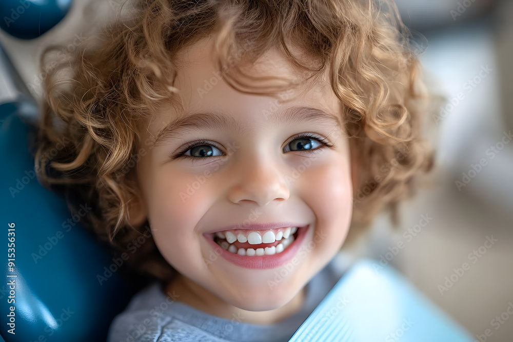 Emotional photo of a smiling child sitting in a dental chair Emotional photo of a smiling child sitting in a dental chair