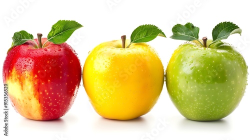 colorful collections of apples red green and yellow fruit isolated on white background