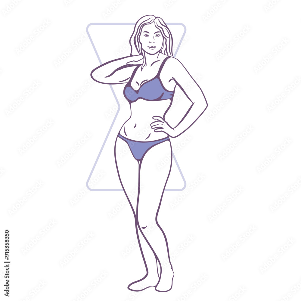 Woman with an hourglass body shape posing confidently in a bikini against a minimalist background Woman with an hourglass body shape posing confidently in a bikini against a minimalist background