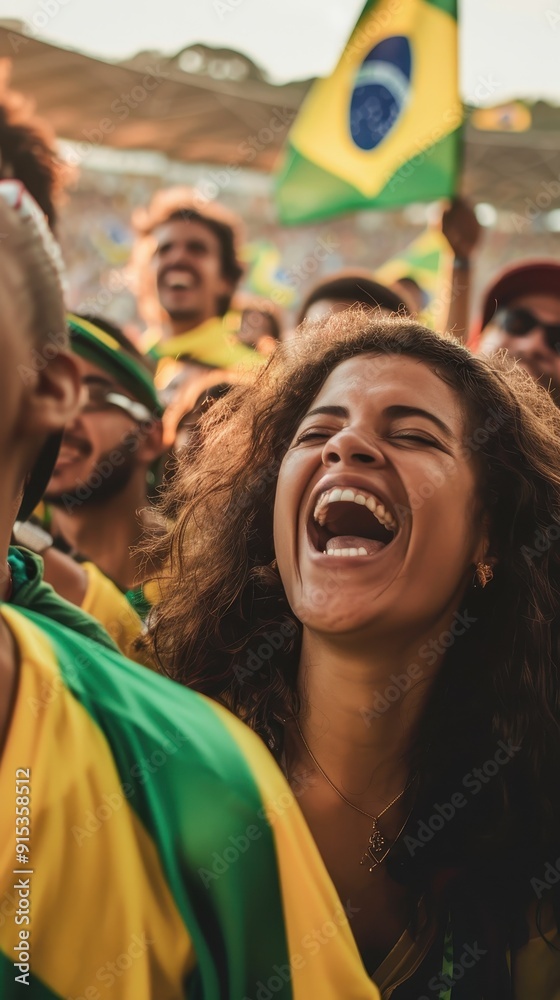 A joyful crowd celebrating with Brazilian flags and vibrant smiles at a lively event, capturing the spirit of unity and passion. A joyful crowd celebrating with Brazilian flags and vibrant smiles at a lively event, capturing the spirit of unity and passion.