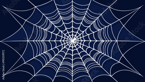 Symmetrical Spider Web on Dark Blue Background