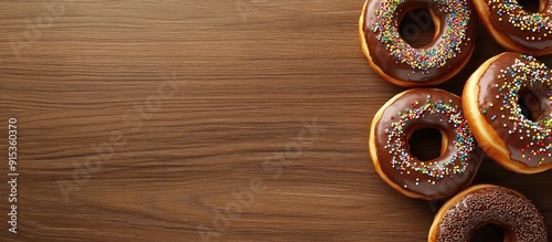 Assorted donuts on a wooden...